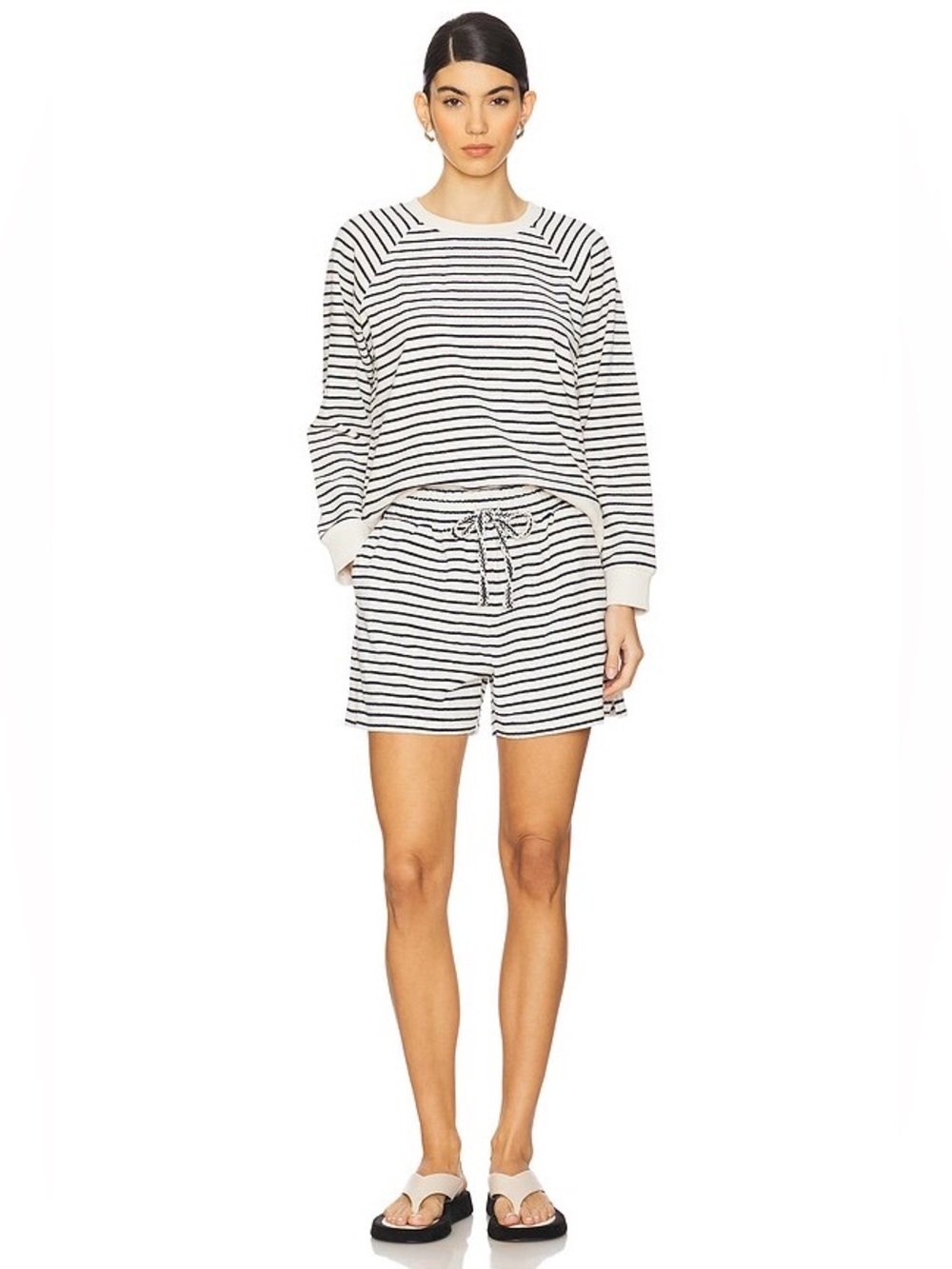 Rails Striped Cotton Lounge Top & Shorts Set - White/Black